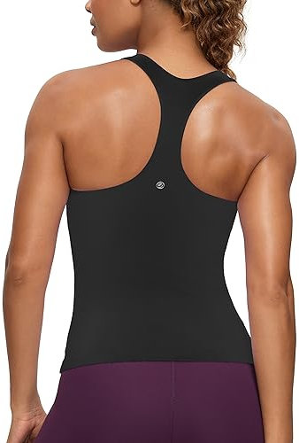 CRZ YOGA Damen Butterluxe Tank Tops Racerback Sport Top Yoga Fitness Oberteil Tanktops mit Integriertem BH Schwarz 34