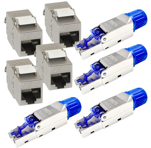 ARLI Cat8 Set = Cat8.1 RJ45 4x Keystone + 4x Netzwerkstecker Jack Modul Netzwerk Stecker Buchse 2000 MHz 40Gbit vollgeschirmt Metall werkzeuglos werkzeugfrei LSA Snap In Montage STP Cat Netzwerkkabel