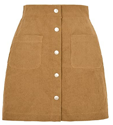 Kuukaas Cordrock Damen Kurz Rock Damen für Herbst & Winter Minirock Damen A Linie Winterrock Damen mit Taschen Gelb L