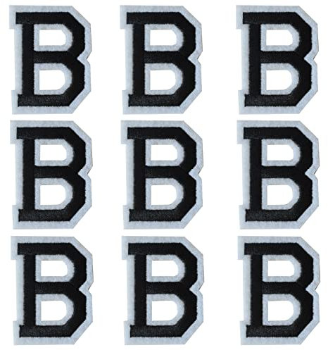 GYGYL Iron on Letters Patches, 9Pcs of 2 Inch Black Letter B Patches, Alphabet Embroidered Patch for Clothes, Dress, Hat, Socks, Jeans, DIY Accessories
