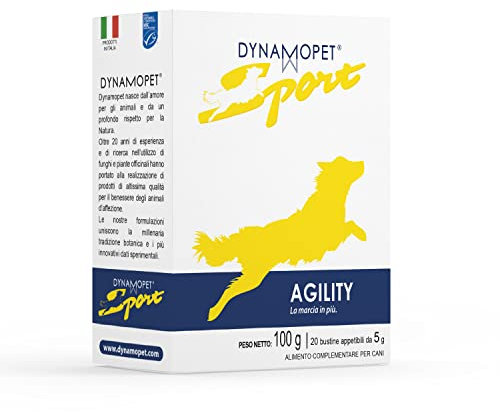 DYNAMOPET | Agility Sport - Alimento Complementare per Sostenere il Cane Atleta durante la Preparazione e in Gara, Confezione 20 Bustine da 5 g, una Bustina per Cani di Peso tra 8 e 15 kg