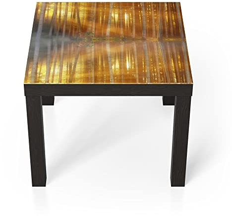 DEQORI Glastisch | schwarz klein 55x55 cm | Motiv Waldspiegelung am See | ausgefallener Beistelltisch aus Glas | Hochglanz Couchtisch fürs Wohnzimmer | moderner Couch Tisch mit Design