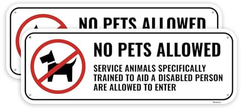 2PC No Pets Allowed Sign, 10 x 3.5 Inches - Aluminum - No Dogs Allowed Sign for Business - No Animals Service Support Dogs Only