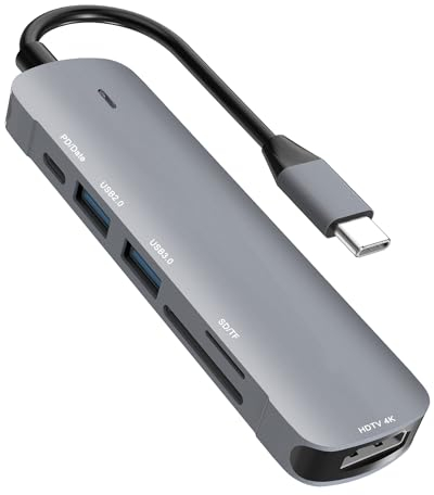USB C Hub Adapter 6 in 1, USB C Docking Station Multiport Verteiler mit HDMI, PD 100W, USB 3.0/2.0, SD/TF, USB 3.0 Hub 5Gbps USB 6-Port Docking Station, passend für MacBook Pro Air, Surface Pro