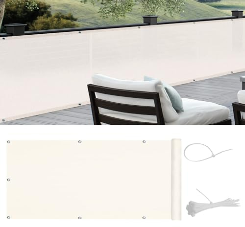 COOL AREA Balkon Sichtschutz HDPE UV-Schutz Leicht Transparent,Balkonverkleidung mit Kabelbinder,80x300cm,Creme weiß