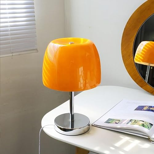 GUANSHAN Retro Pilz Glas Tischlampe Nachtlicht Elegante und Licht Luxus Nachttisch Dekorative Tischleuchte Für Schlafzimmer, Wohnzimmer, Esszimmer