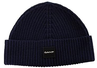 GANT Herren Mütze aus Baumwollrippenstrick, Blau, One Size