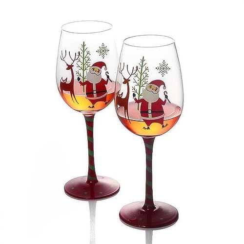 Tema Navideño Copa De Vino Tinto Cristal Copa De Vino Pintada A Mano Copa De Champán Regalo Navideño - Juego De 2 Piezas (papá Noel)