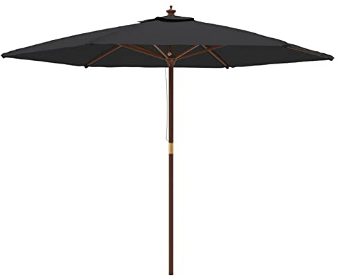LAPOOH Sombrilla de jardín con Poste de Madera Negro 299x240 cm, Parasoles De Jardin, Sombrilla Piscina, Sombrilla Terraza Exterior, Parasol Playa, Sombrillas para Jardin - 363173