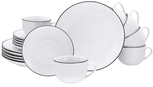 Creatable Kaffeeservice - Porzellan - für 6 Personen - Weiß mit schwarzem Rand