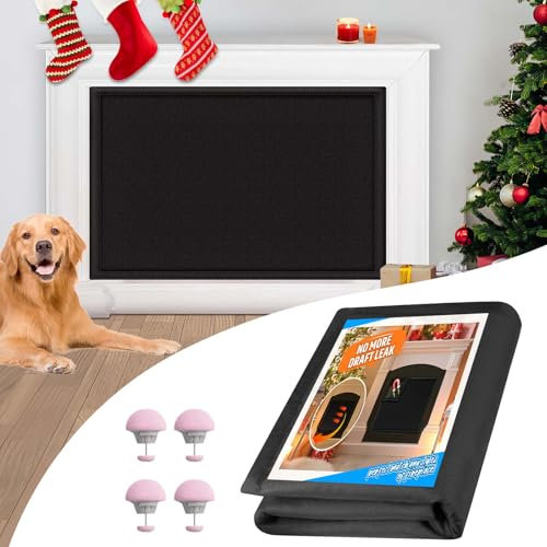 Magnetic Fireplace Cover - Heat Loss Prevention Blanket, Adjustable Draft Stopper, Insulation Black 36 W x 24 H