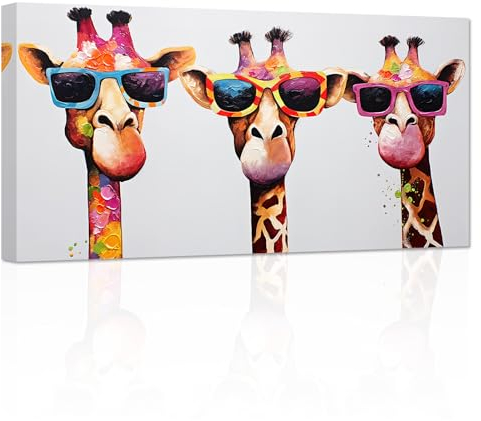 ZXHYWYM Giraffen Familien Leinwandbilder niedliche bunte Tier Poster Drucke lustige abstrakte Gemälde für Kinder Kinderzimmer Kinderzimmer Gerahmt (Bild-3, (30.00 x 60.00 cms))