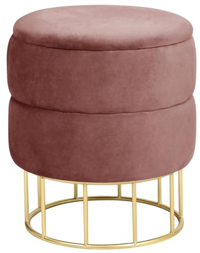 AKORD | Samt Pouffe Elza | Fußhocker | Ablage für kleine Gegenstände | Modern | Velours Gepolstert | Deko-Pouf | Metallboden | Für das Wohnzimmer & Schlafzimmer | Rosa