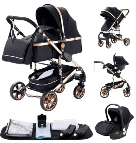 YAZOCO kinderwagen 3 in 1 Buggy Babybett Komplett Set Einem Klick Zusammenklappbarer Kinderwagen, KombiKinderwagen Aluminiumrahmen für Neugeborene