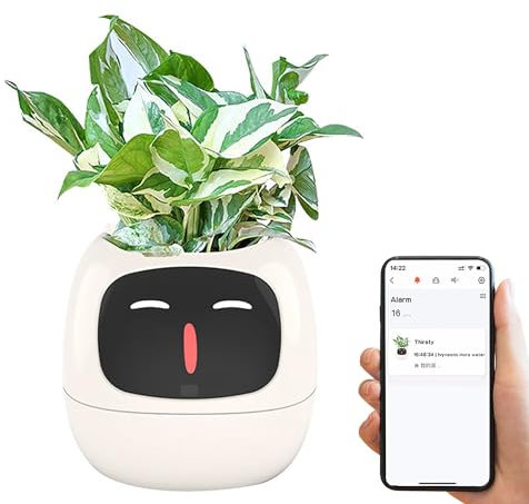Vaso intelligente per piante da interno, vasi da fiori intelligenti con 49 espressioni ricche, 7 sensori intelligenti, chip AI, display LCD, controllo APP, fioriera da giardino intelligente per white