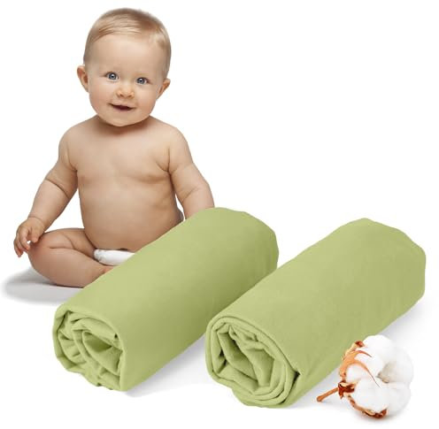 Dreamzie - 2er-Set Spannbettlaken 60x120-70x140 cm - Oeko-Tex Zertifiziert, 100% Baumwolle, atmungsaktives Spannbetttuch Jersey Baby, 150 g/m² - Grün
