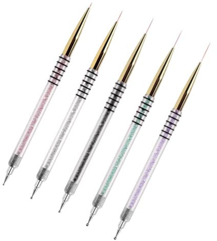 ODazzl Nail Art Liner Brushes for Gel 5pcs with Glitter Handle- Nail Dotting Tool, Dual Ended Nail Art Pen for Nail Art – Acrylic Material Brushes Perfect for Painting, Dotting and Drawing Strips