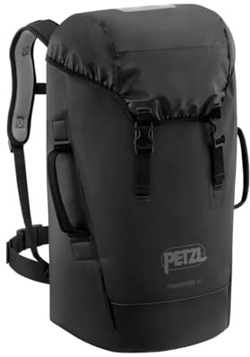 Petzl Transport Unisex Transportsack 45 Liter – Robuster Transportrucksack aus TPU-Plane, Schwarz, Materialtasche für Seile und Ausrüstung, 58x32,5x28 cm, S042BA01