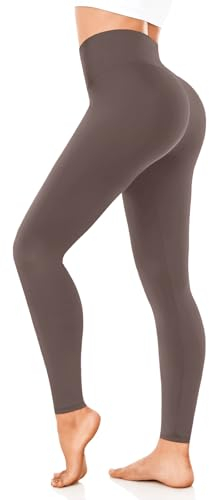 FuelMeFoot Leggings Damen High Waist Blickdicht Leggins mit Bauchkontrolle Slim Fit Angenehm Weiche Elastische Sportleggings 1 Pack-11-Kokosnuss L/XL