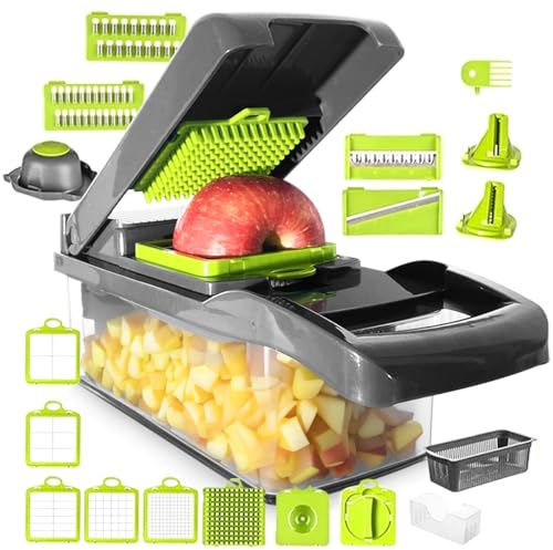 12 in 1 Vegetable Chopper, Multifunctional Mandoline Slicer Dicer Kitchen Julienne Grater Cutter, Potato Cutter Onion Dicer Veggie Chopper, Professional Food Chopper & Dicer for Salad, Fruit and Eggs