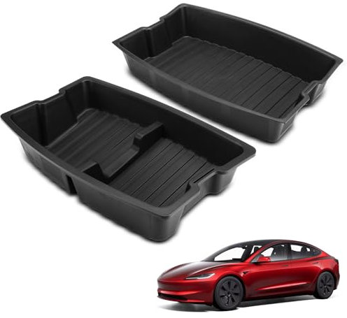 YHTAUTO 2 Pcs Rear Trunk Organizer Fit 2024 Tesla Model 3 Highland, Waterproof Trunk Storage Bins Organizer Upper & Lower Dual Layer Rear Trunk Storage Box Interior Accessories