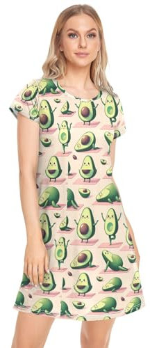 CHIFIGNO Damen-Nachthemd, kurzärmelig, Sommer-Nachthemden für Damen, Nachthemden, Niedliches, lustiges Avocado-Yoga, L