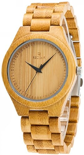Holzuhr Herren Armbanduhr Bambus Holzuhren für Damen Uhr aus Natürlichem Bambus Quarz Analog Uhr Holz Einfach