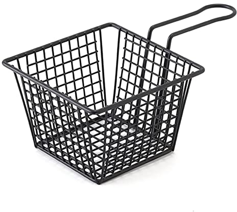 Panier à Friteuse, Support à Frites en Fer, Passoire à Friture avec Poignée pour Restaurant et Maison (Noir Petit)