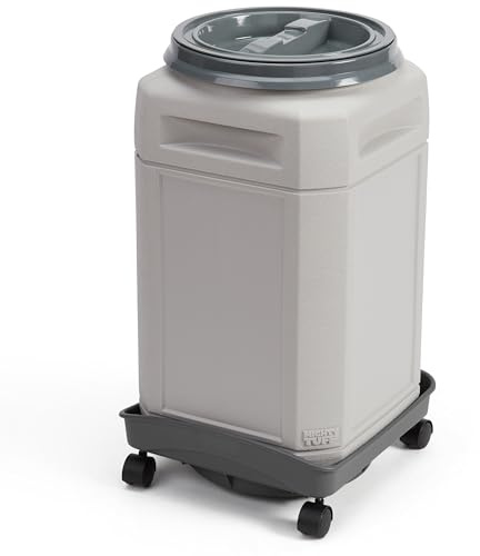 Mighty Tuff 13 Gallon, 54 Lbs Capacity, BPA-Free Pet Food Storage Container with Rolling Dolly on Wheels and Perfect Portion Scoop, Mobile Solution for Air-Tight Pet Food Storage