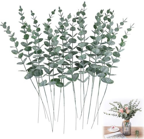 Künstliche Eukalyptus Zweige, Künstliche Eukalyptus Pflanzen, Künstliche Pflanzen Eukalyptus Deko, 20 Stück Kunstpflanzen Eukalyptusblätter Deko, Kann als Dekoration für Hochzeiten