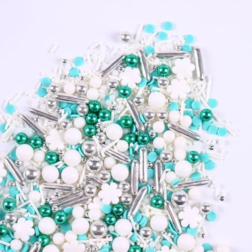 Bayep Schneeflocken Streusel für Kuchen Dekoration 120g Gefroren in Zucker Perlen für Torten Cupcakes Topper Cookie Jimmies Konfetti Streusel Mix Kuchen Dekorationen