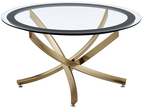 Coaster Home Furnishings Brooke - Mesa de centro redonda con parte superior de cristal, base de metal, latón