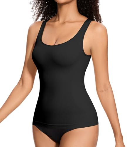 ONEW Damen Slimfit Unterhemd Bequeme Bauchweg Shapewear Tank Top Formende Kompressions Trägertop Komfortable Body Shaper,Schwarz,M