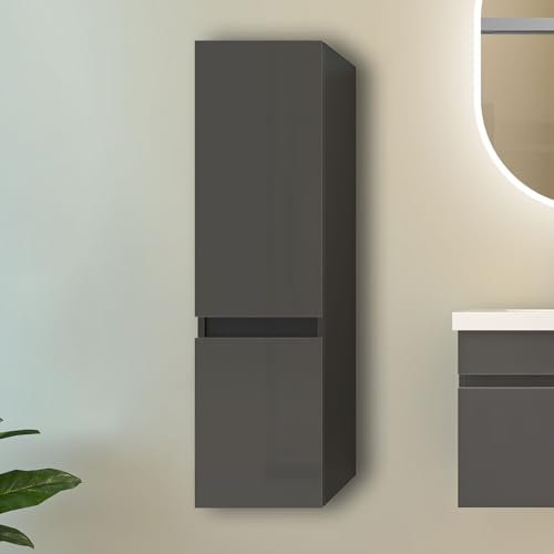 HAPAOSO 110 cm Hochschrank Hängeschrank Badschrank Badezimmer Schrank Anthrazit Hochglanz
