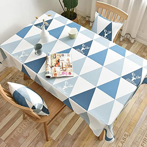 Leinentischdecke mit Quaste, wasserdicht, öldicht, dick, rechteckig, für Esstisch, blau, kariert, 110 x 160 cm