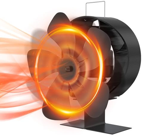 HENGMEI 5 Flügeln Kaminventilator Ventilator Heizbetriebener Ofenventilator ohne Strom Kamin Ofen Ventilator Kaminlüfter für Holz/Scheitbrenner/Kamin(60 Grad Drehend)