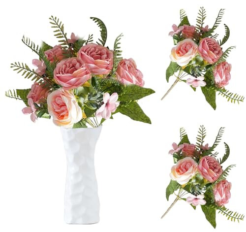 astylishome Faux Flowers for Indoors Peony Artificial Flowers for Decoration Faux Roses Fake Bouquet Real Touch Silk Flores Artificiales for Vase Wedding Home Décor Light Pink 4319