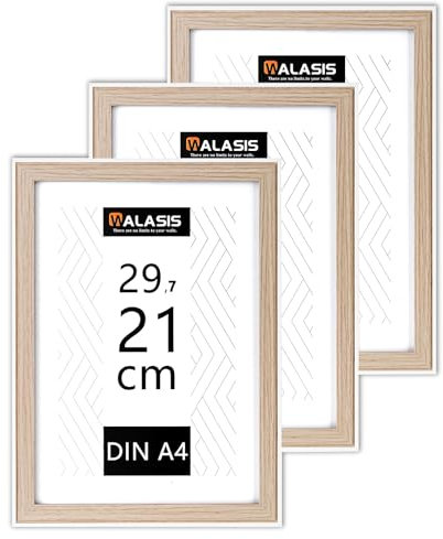 Walasis Bilderrahmen A4 Holz Rahmen: 3er Set Holzrahmen Din A4 21x29,7cm MDF Fotorahmen Natur mit Weiß