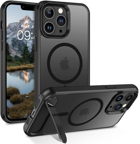 DOMAVER Hülle für iPhone 13 Pro Max (6,7) - Magnetisch Integrierter unsichtbarer Ständer | Militärischer Fallschutz | Transparente Matt-Oberfläche | Kompatibel mit Mag-Safe Zubehör, Schwarz