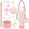 Lot de 10 Accessoires Stanley Cup, 3 Protections, 1 Couvercle de Paille, 1 Anneau de Gobelet Bande pour Bouteille d'eau 1 Housse en Silicone, 1 Boule à Pompon, 1 Porte-clés, 1 Crochet (Pink Pompom)