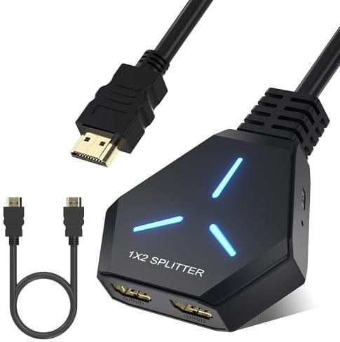 HDMI Splitter 1 in 2 Out, HDMI Splitter for Dual Monitors, 4K Ver1.4 Supports 3D Full HD 1080P Compatible for/PS3/PS4/Blu-Ray Player/MacBook/HDTV(Mirror Only, Not Extend)