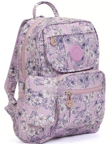Rainproof Fabric Lightweight Multipocket Travel Backpack Bag with Storage Bag - Small Size (Spring Flowers)