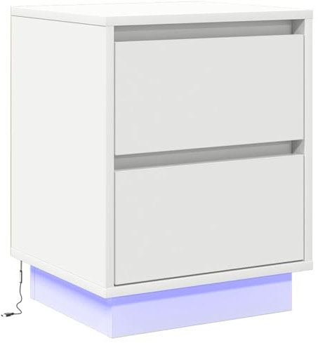 vidaXL Nachttisch mit LED-Lichtern, Kleiner Nachttisch, modern, weiß, MDF, sanft schließende Schubladen, ideal für Schlafzimmer, Stauraum 39x34,5x50 cm