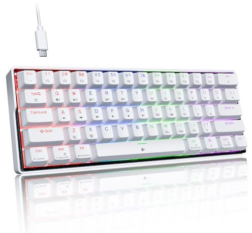 KEMOVE K61SE Teclado Mecánico Gaming, 60% Teclado Compacto de 61 Teclas RGB Retroiluminación N-Key Rollover USB Cable Teclado Oficina con Interruptor Rojo para Mac Windows-US Layout, Blanco
