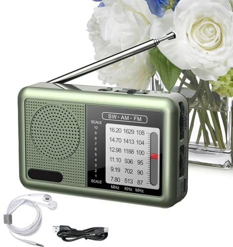 Vmiorzq Radio Portable,Poste Radio Mondial avec Écouteurs - Batterie Rechargeable, Récepteur Ondes Courtes pour Seniors – Maison, Voyage, Extérieur