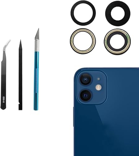 Peixiong Vetro di Ricambio per Lente Fotocamera Posteriore iPhone 12/12 Mini - Kit di Ricambio per Lente Fotocamera Posteriore danneggiata, Compatibile con iPhone 12 e iPhone 12 Mini