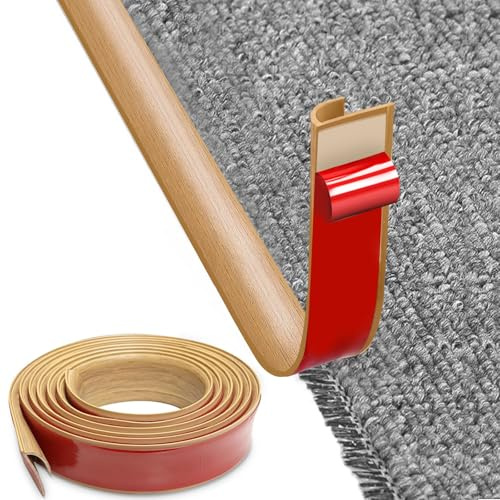 MeYuxg Bande de bord autocollante pour tapis - 5 m - Autocollant - Tapis en PVC et bande de transition - Facile à découper - Pour bords de porte, tapis, escaliers (chêne jaune 5 m)