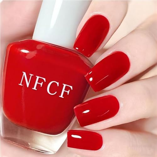 DMQ Red Nail Varnish, Quick Dry Nail Polish, Christmas Ruby Red High Glossy Fingernail Gel - Long Lasting & Chip-resistant Nail Paint Gel for Women DIY Nail Art Manicure Home - No Need Lamp