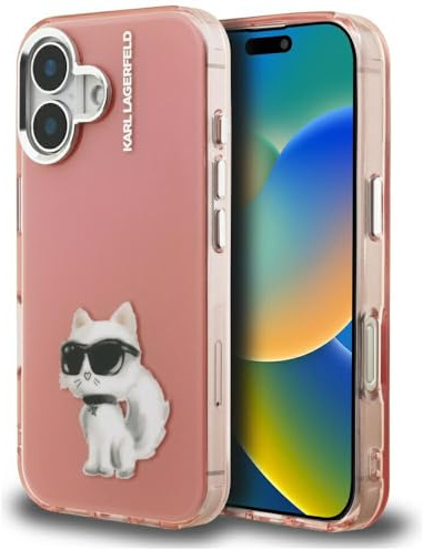 CG MOBILE Karl Lagerfeld IML Aquarelle Choupette & Logo Hülle für iPhone 16 (Rosa)