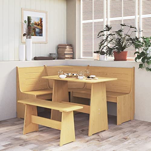 Genérico Banco de Esquina Reine Madera Maciza de Pino marrón Miel 151 cm,Mobiliario,Bancos,Bancos de Comedor y Cocina,327246